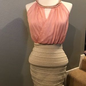Wow couture sexy bodycon dress gold chain neck